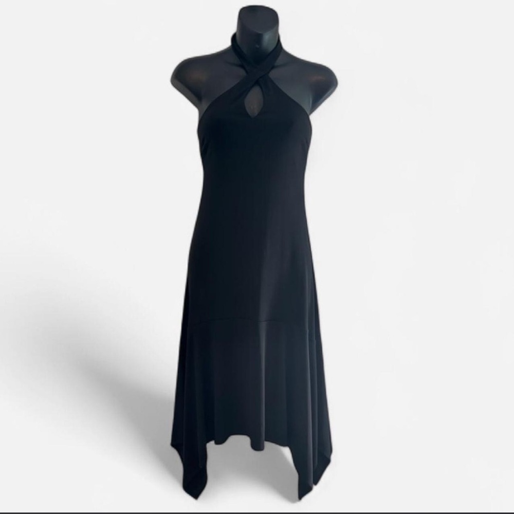BCBGMaxAzria Black Asymmetrical Halter Dress
